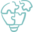 A stylized icon of a lightbulb with continents mapped on it, symbolizing global ideas or eco-friendly innovation.